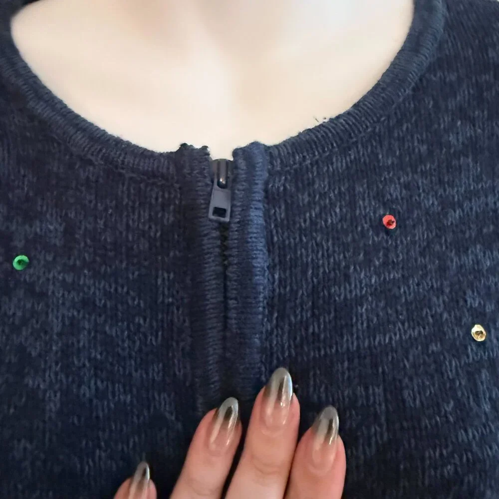 VINTAGE  Blue Christmas Sweater | Singing Reindeer & Festive Lights | Tiara - Picture 9 of 10